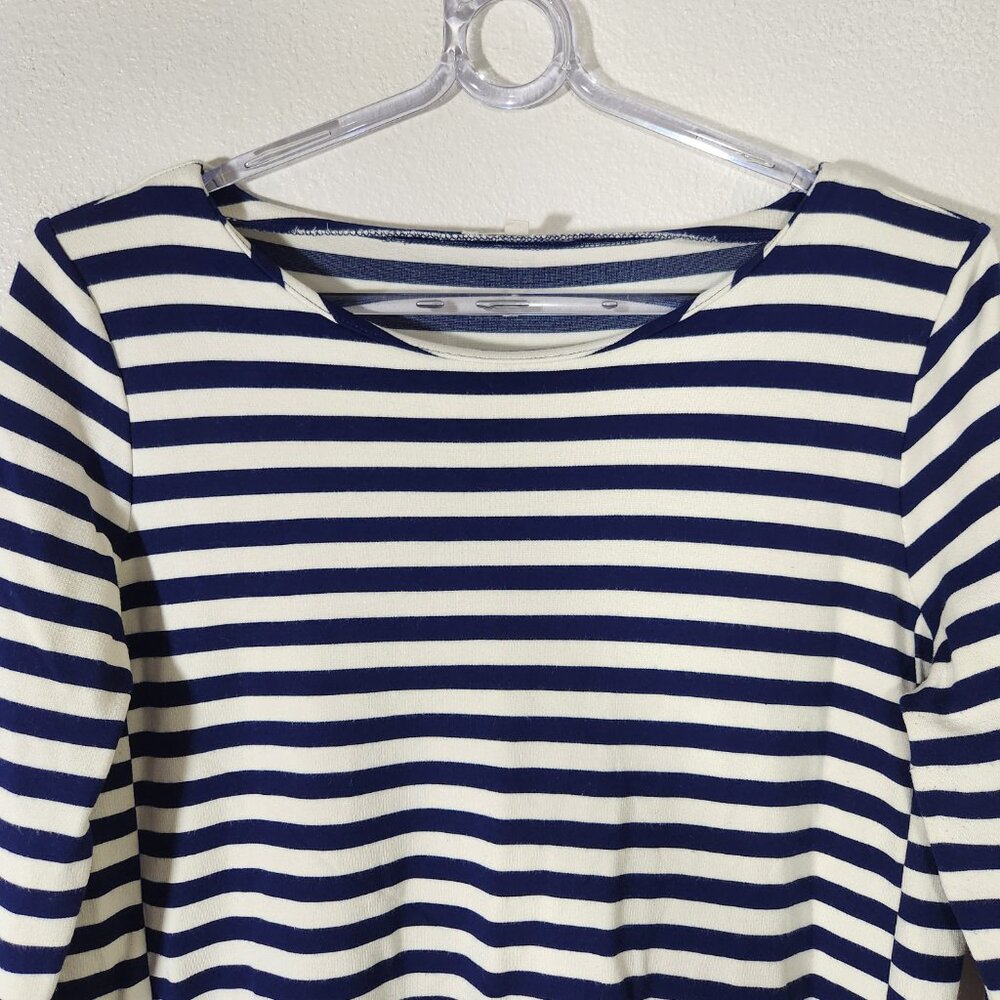 MADEWELL Blue Striped Ponte Knit 3/4 Sleeve Top Shirt Size L Nautical - Picture 2 of 11